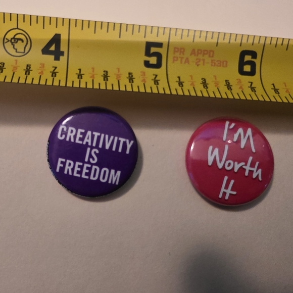 Purple and Pink Button Pins, Political Slogan Buttons, Creativity is Freedom, - Picture 5 of 6